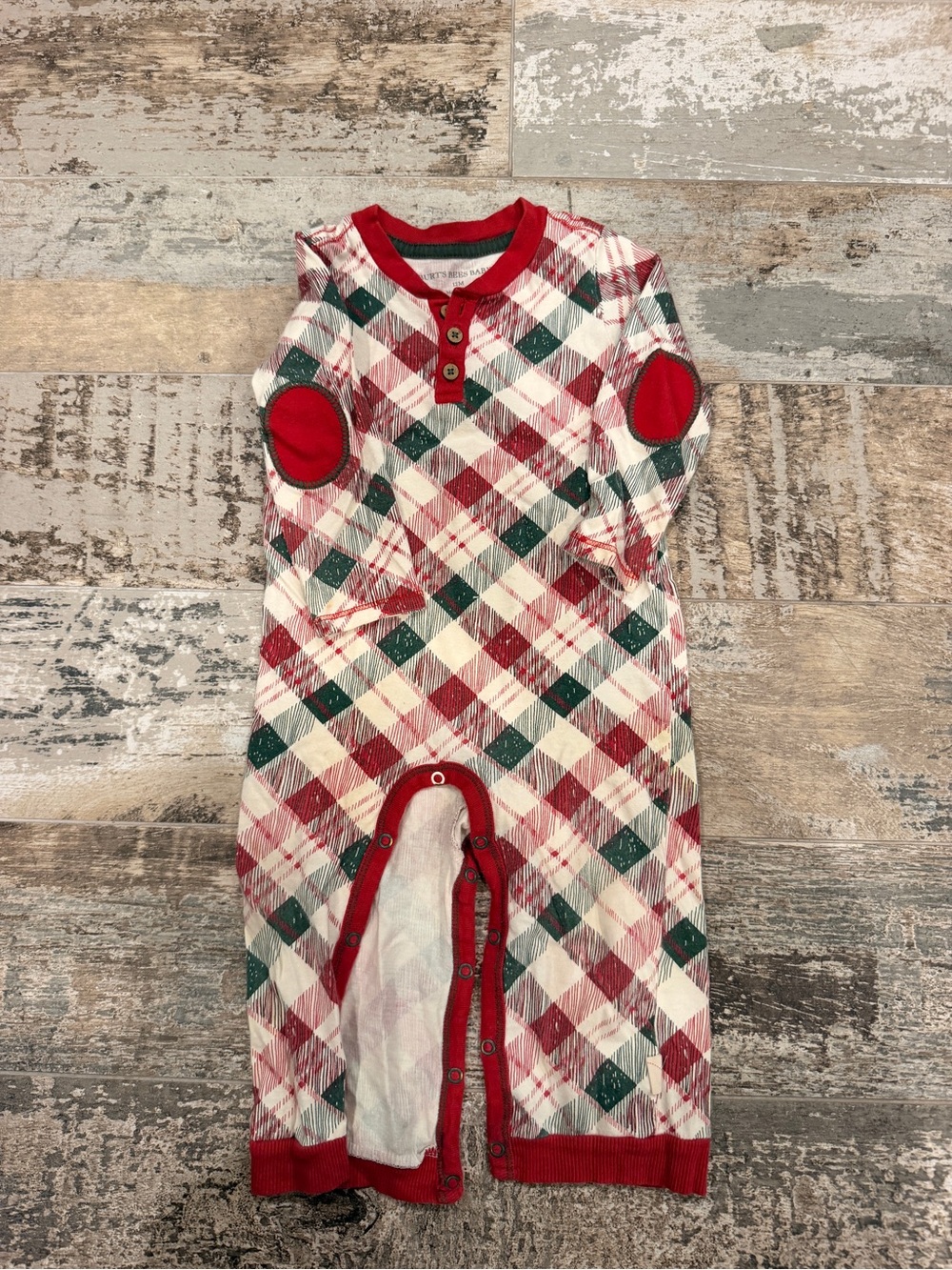Plaid Holiday One-Piece Bodysuit in Red, Green & Cream